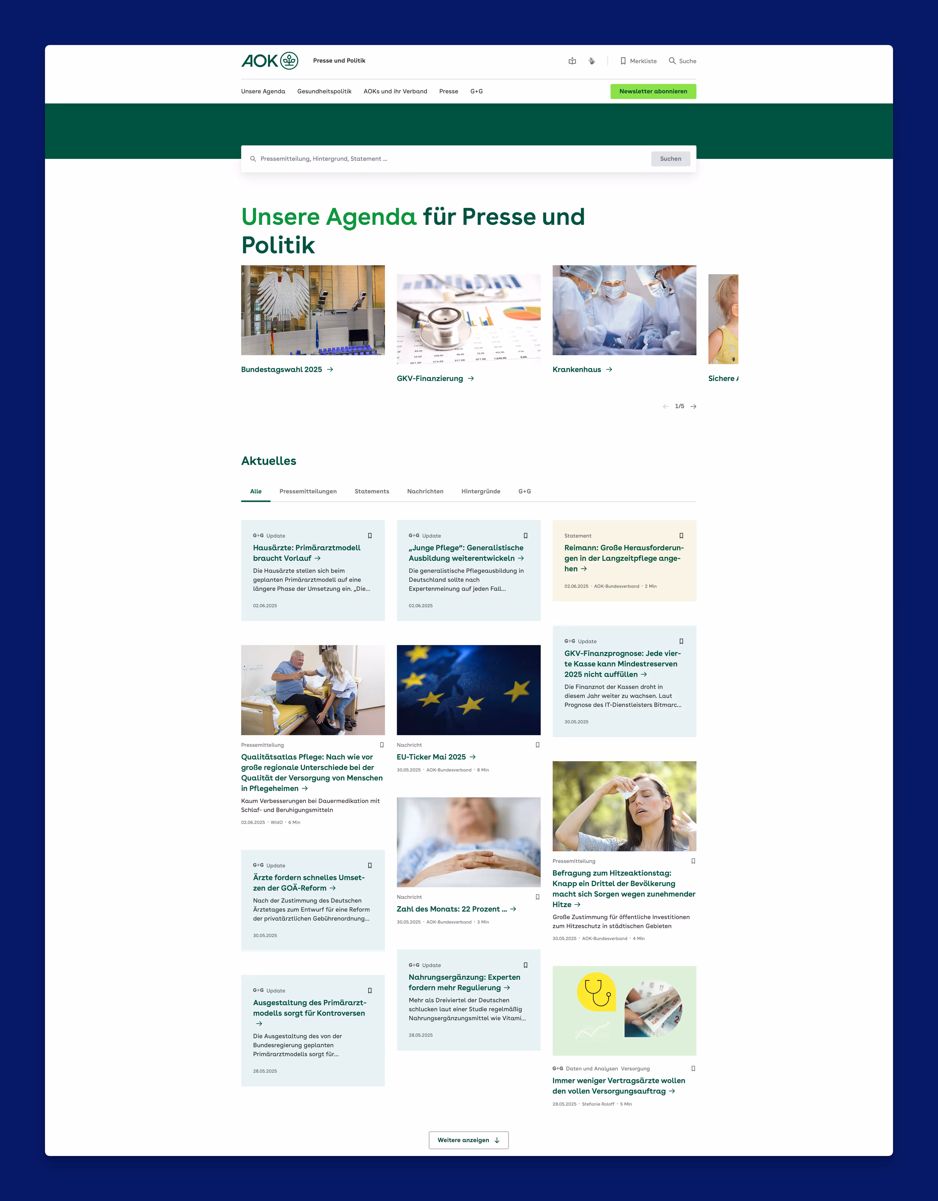 AOK - Presse- und Politikportal - Homepage