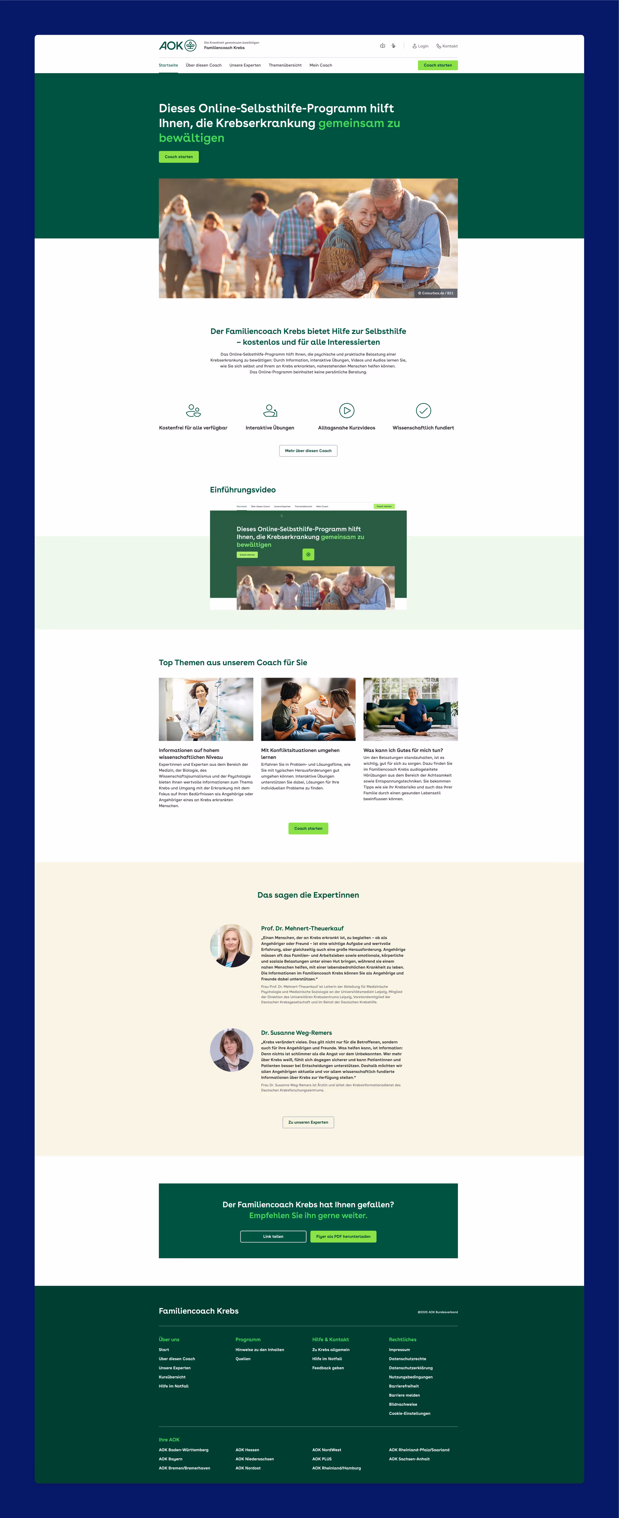 AOK Krebs Onlinecoach Landingpage